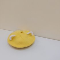 SUNTEKins秋冬新款韩版婴幼儿童洋气针织帽贝雷帽子宝宝柔软画家毛线帽(约7个月-4岁（46-52cm）有弹性 黄色 （猫耳朵)