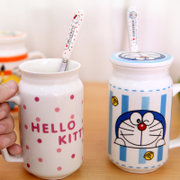 琳琅集创意情侣杯子可爱卡通马克杯水杯陶瓷杯牛奶咖啡杯带盖带勺(KT棒棒糖 420ml)