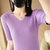 新款提花短袖针织衫女士圆领套头半袖毛衣短款宽松T恤衫打底上衣GH032(香芋紫 XL)