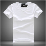 男式短袖T恤 男装纯色体恤 V领时尚商务休闲空白T恤(V88白色 XL)