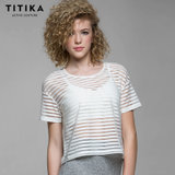 TITIKA瑜伽服夏季新款运动健身条纹瑜伽短袖t恤女修身薄款短袖女63522(白色 XS)