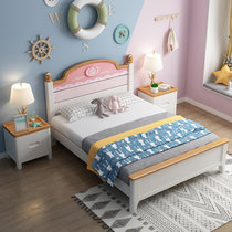 恒兴达 儿童床现代简约1.2米小孩储物床1.5米公主实木床(1.2*2米拼色床 床+床垫+床头柜*1)