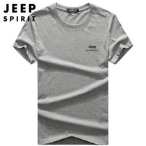 JEEP SPIRIT吉普新款半袖T恤夏季圆领宽松加大码纯棉短袖t恤男士舒适潮款上衣(798-TS0018灰色 XL)
