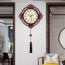 汉时（Hense）新中式客厅木质装饰挂钟中国风自动校时静音石英时钟HW702(小号-电波机芯)