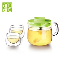 台湾Artiart茶具 耐热玻璃花茶壶 茶杯子两件套装 带过滤茶器(黑色)