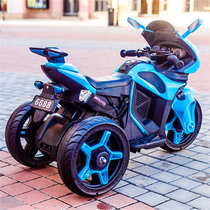 新款儿童电动摩托车可坐人宝宝三轮车男女小孩玩具车电瓶童车(蓝色[双驱双电]早教+皮座)