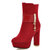 巫卡卡2014新款性感高跟金属装饰水钻短筒靴粗跟防水台侧拉链女靴283-8-300(红色 35)