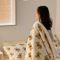 小毛毯被子羊羔绒毯双层加厚保暖冬季办公室午睡毯单人珊瑚绒毯子(幸运熊)