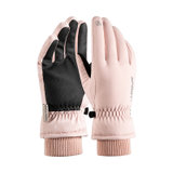 凯速黑粉防水防风加绒加厚全指触屏手套女士上班骑行手套(粉红色)