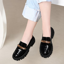 小皮鞋女英伦风春季中跟厚底2022年新款春鞋白色漆皮一脚蹬乐福鞋(黑色/5511(跟高4.5cm) 40)