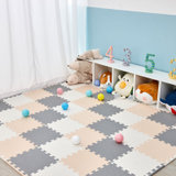 加厚泡沫地垫拼图卧室地板垫婴儿童爬行垫子拼接榻榻米宝宝爬爬垫(灰色+白色+米色-送边条)