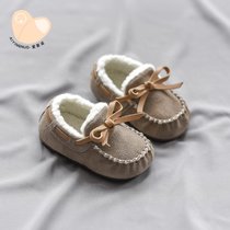 宝宝鞋子0一1-2岁冬季鞋女童加绒学步鞋婴幼儿棉鞋保暖儿童豆豆鞋(卡其加棉 19码=内长约14cm)
