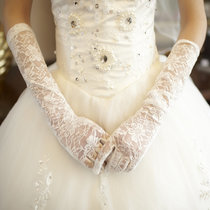 白色长款蕾丝新娘手套 结婚全指钉珠婚纱手套 婚纱礼服配饰手套 乳白色蕾丝手套(乳白色蕾丝手套)