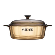 美国康宁VISIONS双耳汤锅精彩透明玻璃锅耐高温琥珀色汤锅0.8L-5L(琥珀色 3.2L)