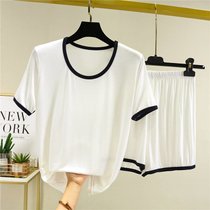 SUNTEK夏季莫代尔睡衣套装女宽松薄款家居服短袖T恤大码短裤外穿两件套(白色)