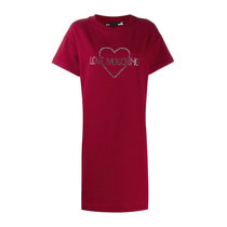 LOVE MOSCHINO棉质心形logo图案时尚修身圆领短袖连衣裙1958-P3240红色 时尚百搭