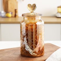 密封罐透明蜂蜜柠檬瓶泡菜坛子大号玻璃瓶食品调料茶叶储物罐带盖(【爱心盖】网格-大号)