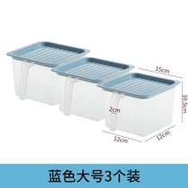 冰箱保鲜盒透明塑料盒冷冻藏食品加厚密封盒防尘防潮带手柄储物盒(3个装 蓝色大号)