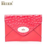 BEIER 贝尔 2013新款手拿包鸵鸟纹信封包女士斜挎包手包链条小包IPAD包(珊瑚红)