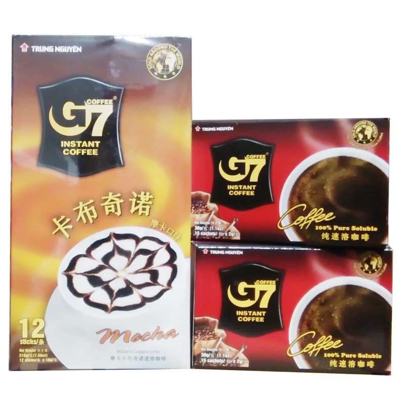 惜香缘 越南进口 中原G7速溶咖啡 卡布奇诺摩卡味216g+中原G7纯速溶咖啡30gx2盒组合套餐 进口咖啡