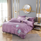 善纯高密加厚婴儿绒中国风刺绣四件套 紫色1.5-1.8米床单款 高密加厚 舒适保暖