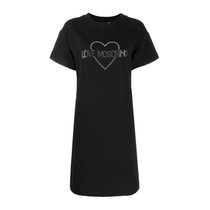 LOVE MOSCHINO棉质心形logo图案时尚修身圆领短袖连衣裙1958-C7442黑色 时尚百搭