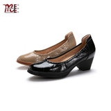 马内尔21春秋款中跟坡跟漆面单鞋女浅口舒适优雅皮女士鞋子G15271(黑色 34)