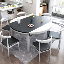 恒兴达 火烧石餐桌椅组合现代简约可伸缩折叠北欧小户型饭桌实木圆桌(象牙白 1.5m一桌八椅)