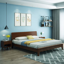 恒兴达 全实木床日式双人床1.8米卧室家具1.5米北欧床婚床橡胶木(1.5*2米胡桃色 单床)