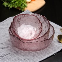 玻璃锤纹彩色沙拉碗家用茶洗客厅水果盘干果盘创意加厚套件(粉色 不描金大号)