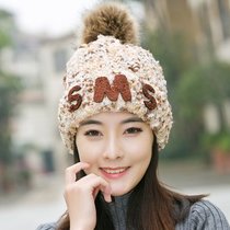 SUNTEK毛线帽子女秋冬季加绒护耳针织帽韩版时尚百搭加厚保暖防寒套头帽(可调节 米白色)