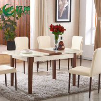 忆斧至家 小户型可伸缩折叠 钢化玻璃长方形饭桌 现代简约实木餐桌椅组合(一桌八椅)
