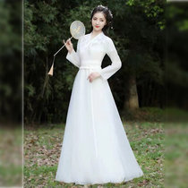 古装女改良汉服仙女飘逸中国古风舞蹈演出服装交领齐腰长裙全套夏(白色 XL)
