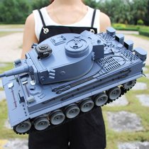 超大型儿童充电遥控坦克战车玩具汽车模型可发射子弹履带金属炮管儿童礼物(灰色 四电配置送礼包+800子弹两履带)