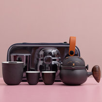 招Cai猫旅行茶具套装小套陶瓷快客杯便携式礼盒创意(黑色 一壶两杯 茶叶罐)