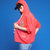 七格格2017春装新款 时尚宽松连帽贴布撞色薄款五分袖外套女X1079(西瓜红 L)