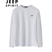 JEEP吉普新款男士圆领长袖T恤打底衫JPCS8881QC(白色 XL)