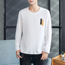 富贵鸟男士2021新秋冬新款纯色印花T恤时尚都市潮流韩版百搭长袖(白色 XL)