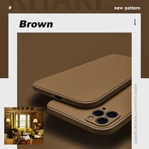 新款iPhone12手机壳魔方13 pro直边液态硅胶全包防摔(棕色 iPhone 11 pro max)