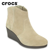 Crocs女靴卡骆驰蕾丽反绒坡跟靴 时尚潮厚底女秋冬高跟鞋|203418(棕褐色 39)