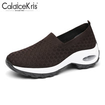 CaldiceKris（中国CK）气垫坡跟飞织网布休闲女鞋CK-X805(褐色 37)