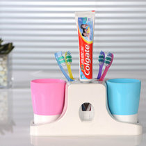 自动挤牙膏器 创意情侣家居牙刷挂架 牙刷架洗漱用品(粉+蓝)