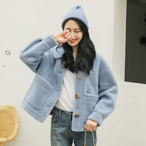 某织造 韩版nis潮流秋冬新品上衣简约气质颗粒绒外套(蓝色 L)