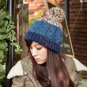 韩版潮针织帽子 秋冬天套头毛线帽 女士翻檐帽护耳包头帽 Z017(蓝色组 均码)