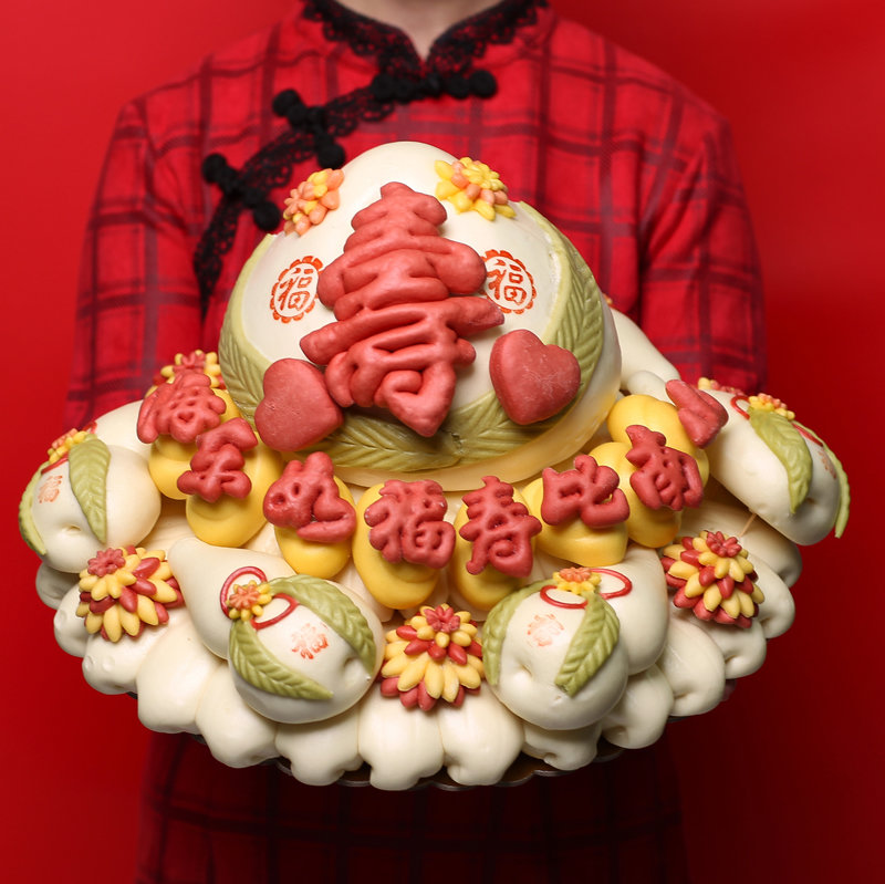 饽乡源胶东花饽饽生日寿桃馒头花样面点老人祝寿礼物贺寿礼品蛋糕仙桃
