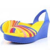 DSXN甜美靓丽女鞋 鱼嘴坡跟彩虹鞋 女士高跟沙滩鞋 舒适女凉鞋DD0201(宝蓝 W8)