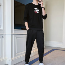 2021秋季男士新款时尚韩版休闲运动套装青少年 男潮(黑色 XL)