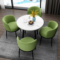 TIMI天米 现代餐桌椅组合 北欧家用餐桌椅 圆桌一桌四椅 仿大理石桌面(白色90餐桌 4把绿色布艺椅)