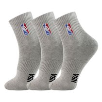NBA袜子男休闲运动袜精梳棉袜刺绣篮球袜 3双装(四季经典款 浅花灰3双 默认尺码)