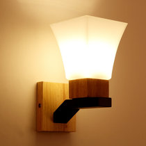 现代简约实木壁灯床头灯实木玻璃灯罩壁灯LED 暖色清新E27螺口灯具(单头 赠5W暖光)